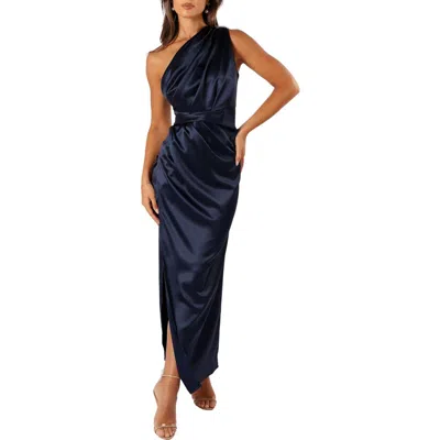 Petal And Pup Petal & Pup Nadia One-shoulder Satin Maxi Dress In Blue