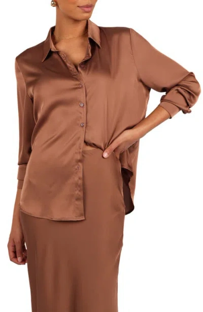 Petal And Pup Petal & Pup Narissa Satin Button-up Shirt In Brown