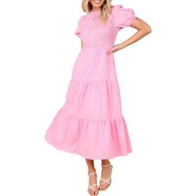 Petal And Pup Petal & Pup Naura Smocked Tiered Cotton Midi Dress In Pink