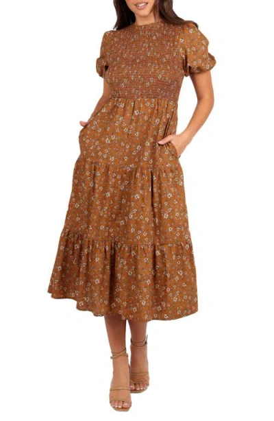 Petal And Pup Petal & Pup Naura Tiered Cotton Midi Dress In Brown