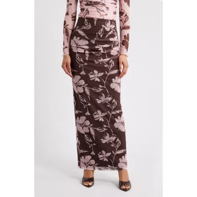 Petal And Pup Petal & Pup Navida Ruched Mesh Midi Skirt In Brown