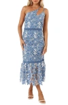 Petal And Pup Petal & Pup Neomi Floral Embroidery One-shoulder Midi Dress In Blue