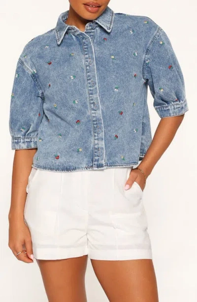 Petal And Pup Petal & Pup Nerys Embroidered Button-up Denim Shirt In Blue