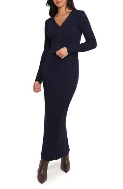 Petal And Pup Petal & Pup Neya Cardigan & Maxi Skirt Rib Set In Blue