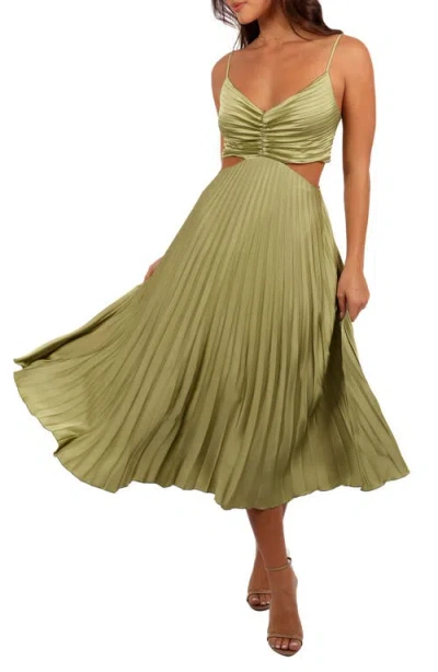 Petal And Pup Petal & Pup Niamh Pleated Cutout Satin Midi Dress In Green