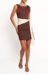 Petal And Pup Petal & Pup Nicosia Colorblock Wrap Waist Minidress In Brown