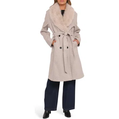 Petal And Pup Petal & Pup Nina Belted Faux Fur Collared Coat In Gray