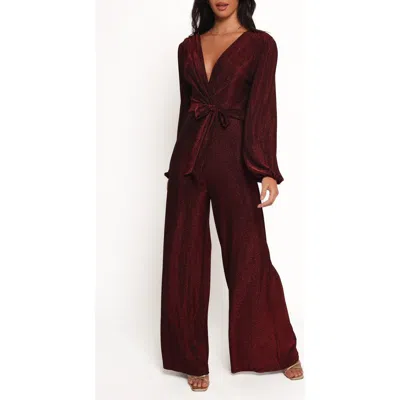 Petal And Pup Petal & Pup Nora Metallic Long Sleeve Jumpsuit In Red