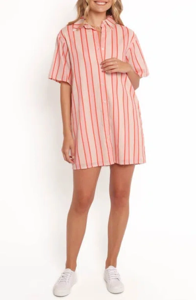 Petal And Pup Petal & Pup Norah Stripe Cotton Mini Shirtdress In Pink