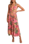 Petal And Pup Petal & Pup Oasis Print Cutout Midi Dress In Multi