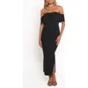 Petal And Pup Petal & Pup Off The Shoulder Body-con Midi Dress In Black