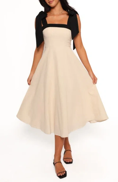 Petal And Pup Petal & Pup Olinda Contrast Detail Cotton & Linen Midi Sundress In Neutral
