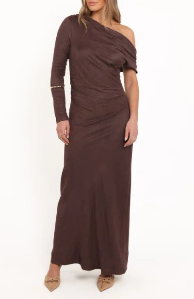Petal And Pup Petal & Pup Olympia Off The Shoulder Long Sleeve Dress In Brown