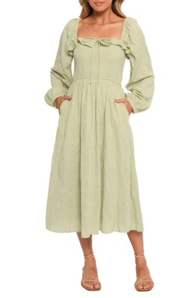 Petal And Pup Petal & Pup Ophelia Long Sleeve Cotton Midi Dress In Green