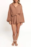 Petal And Pup Petal & Pup Pali Long Sleeve Romper In Brown