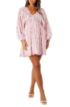 Petal And Pup Petal & Pup Paris Floral Textured Long Sleeve Minidress In Pink