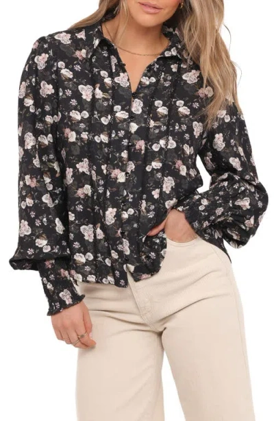 Petal And Pup Petal & Pup Parsons Floral Lace Trim Button-up Shirt In Black