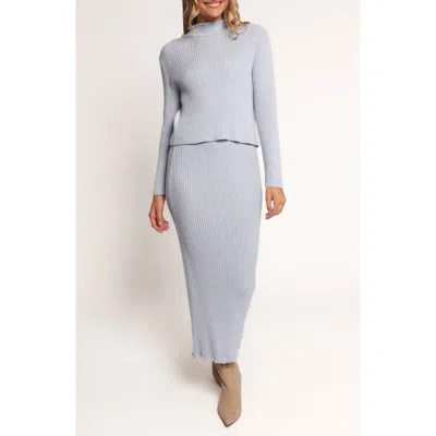 Petal And Pup Petal & Pup Payton Mock Neck Top & Maxi Skirt Rib Set In Blue