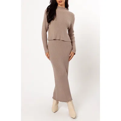 Petal And Pup Petal & Pup Payton Mock Neck Top & Maxi Skirt Rib Set In Brown