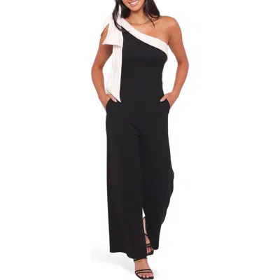 Petal And Pup Petal & Pup Pearla One-shoulder Wide Leg Jumpsuit In Black