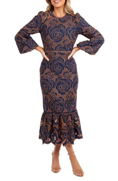 Petal And Pup Petal & Pup Pierre Long Sleeve Cocktail Mermaid Dress In Brown