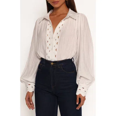 Petal And Pup Petal & Pup Primrose Rickrack Trim Long Sleeve Button-up Shirt In White
