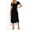 Petal And Pup Petal & Pup Quinnie Puff Sleeve Velvet Midi Dress In Black