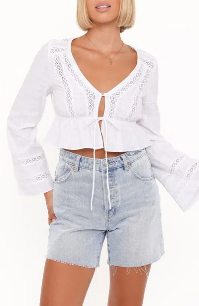 Petal And Pup Petal & Pup Reed Tie Front Peplum Crop Top In White
