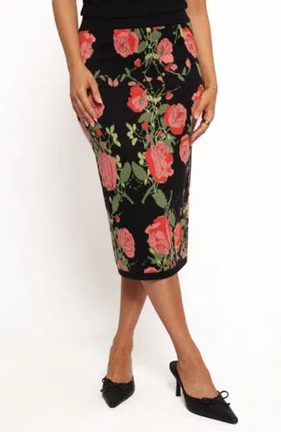 Petal And Pup Petal & Pup Reeva Floral Knit Pencil Skirt In Black