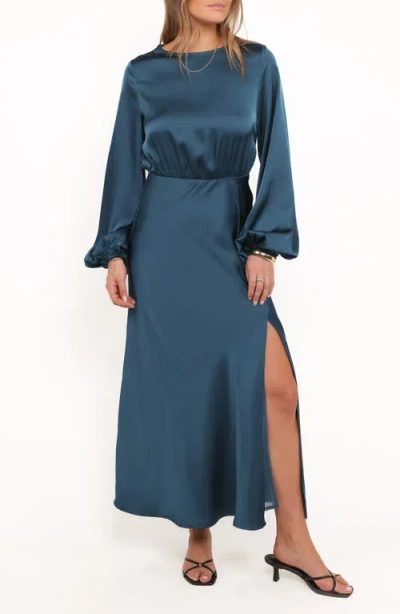 Petal And Pup Petal & Pup Remora Long Sleeve Satin Midi Dress In Blue