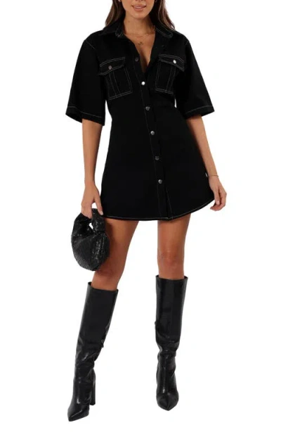 Petal And Pup Petal & Pup Rev Denim Mini Shirtdress In Black