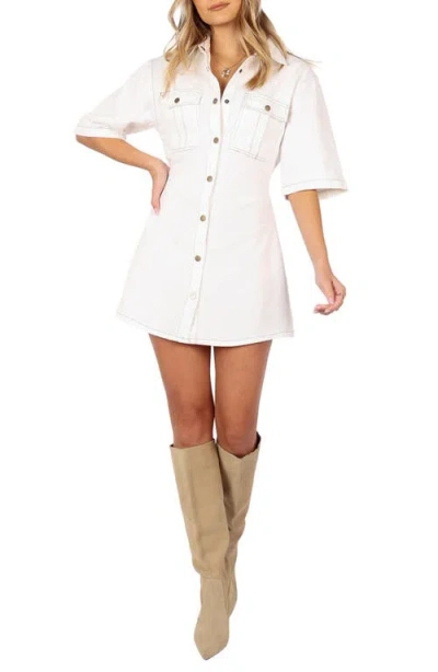 Petal And Pup Petal & Pup Rev Denim Mini Shirtdress In Neutral