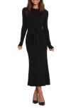 Petal And Pup Petal & Pup Rhianna Belted Long Sleeve Rib Sweater Dress In Black