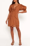 Petal And Pup Petal & Pup Rhodes Embroidered Puff Sleeve Minidress In Brown