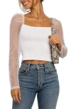 Petal And Pup Petal & Pup Rigala Sheer Swiss Dot Sleeve Top In White