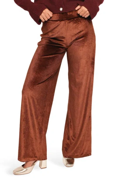 Petal And Pup Petal & Pup Riley Stretch Velvet Wide Leg Pants In Brown