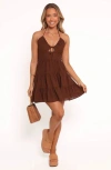 Petal And Pup Petal & Pup Rilie Floral Embroidered Halter Minidress In Brown