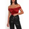 Petal And Pup Petal & Pup Rita Off The Shoulder Velvet Top In Red