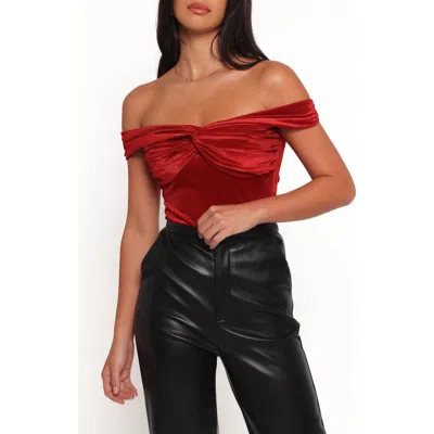 Petal And Pup Petal & Pup Rita Off The Shoulder Velvet Top In Red