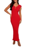 Petal And Pup Petal & Pup Robin Keyhole Rib Maxi Sweater Dress In Red