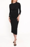 Petal And Pup Petal & Pup Rogan Ruched Long Sleeve Midi Dress In Black