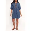 Petal And Pup Petal & Pup Romana Tie Front Denim Minidress In Blue