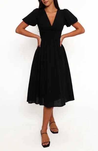 Petal And Pup Petal & Pup Ronnie Puff Sleeve Midi Dress In Black