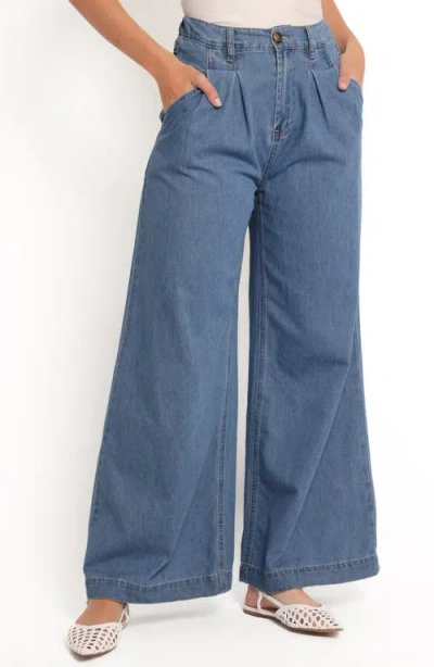 Petal And Pup Petal & Pup Rosalee Pleated Chambray Wide Leg Pants In Blue