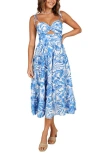 Petal And Pup Petal & Pup Rose Floral Tie Strap Tiered Midi Dress In Blue