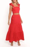 Petal And Pup Petal & Pup Roxia Ruffle Crop Top & Maxi Skirt Set In Red