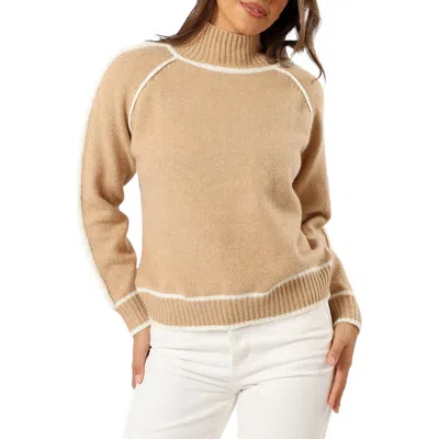 Petal And Pup Petal & Pup Rylee Contrast Trim Mock Neck Sweater In Brown