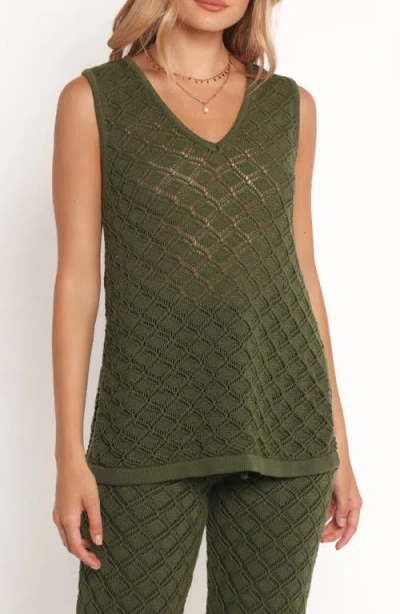 Petal And Pup Petal & Pup Sable Pointelle Stitch Cotton Sweater Vest In Green