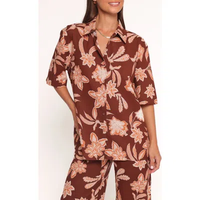 Petal And Pup Petal & Pup Samira Floral Cotton Blend Button-up Shirt In Brown