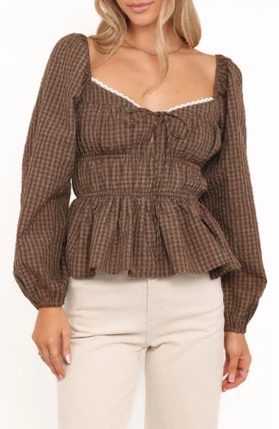 Petal And Pup Petal & Pup Saphia Check Peplum Top In Brown